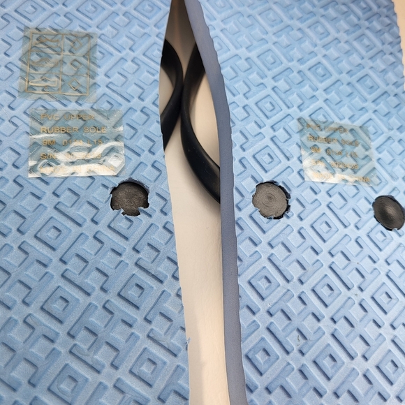 Tory Burch Flip Flops Blue Red Crab Print Gold Tone Logo Size 9 New Without Tags - Picture 9 of 10